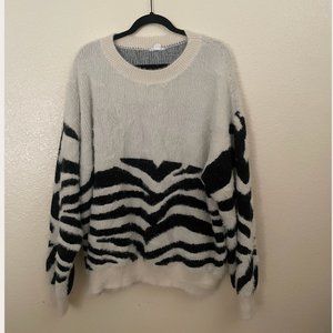 ⭐️ Zebra Fluffy Furry Striped Eyelash Crew Boho Chic Shabby Sweater Pullover